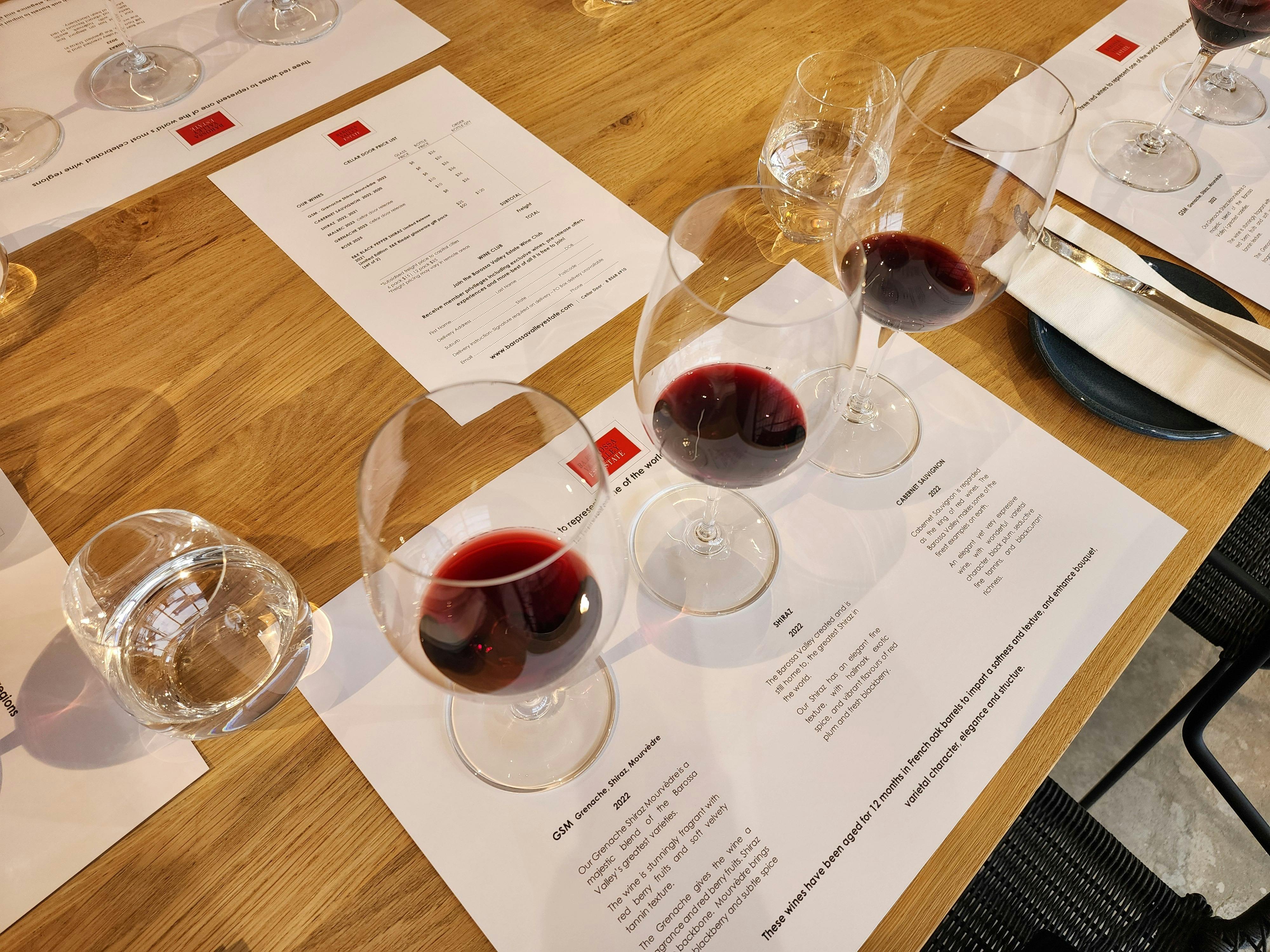 Wine flight at Barossa Valley Estate