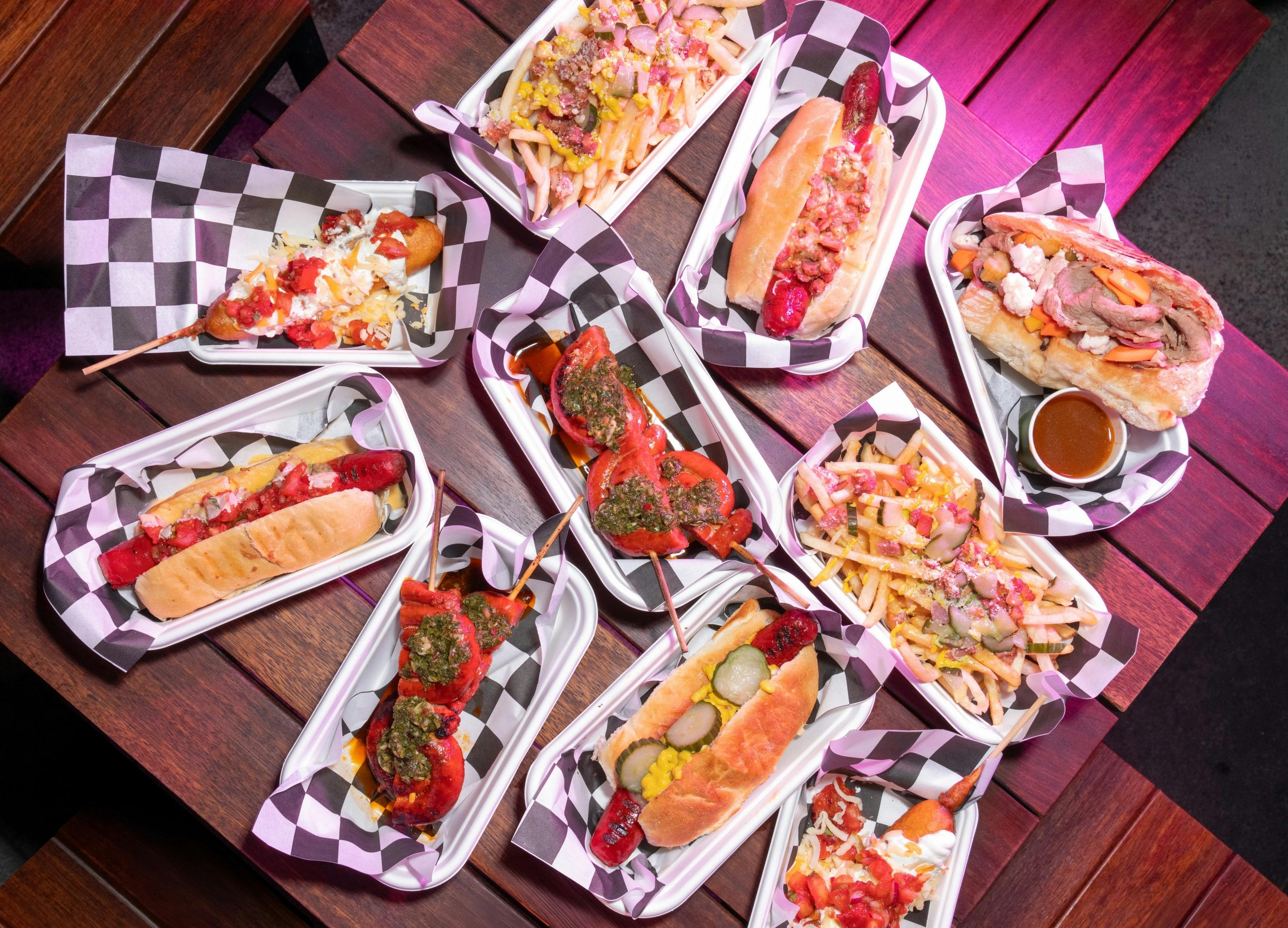 Variety of Hot Dogs on a table