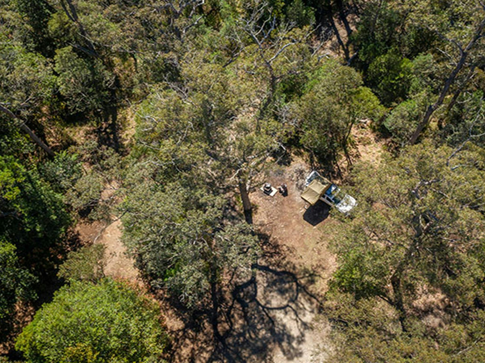 Luftaufnahme des Campingplatzes Devils Hole im Naturschutzgebiet Barrington Tops. Foto: John