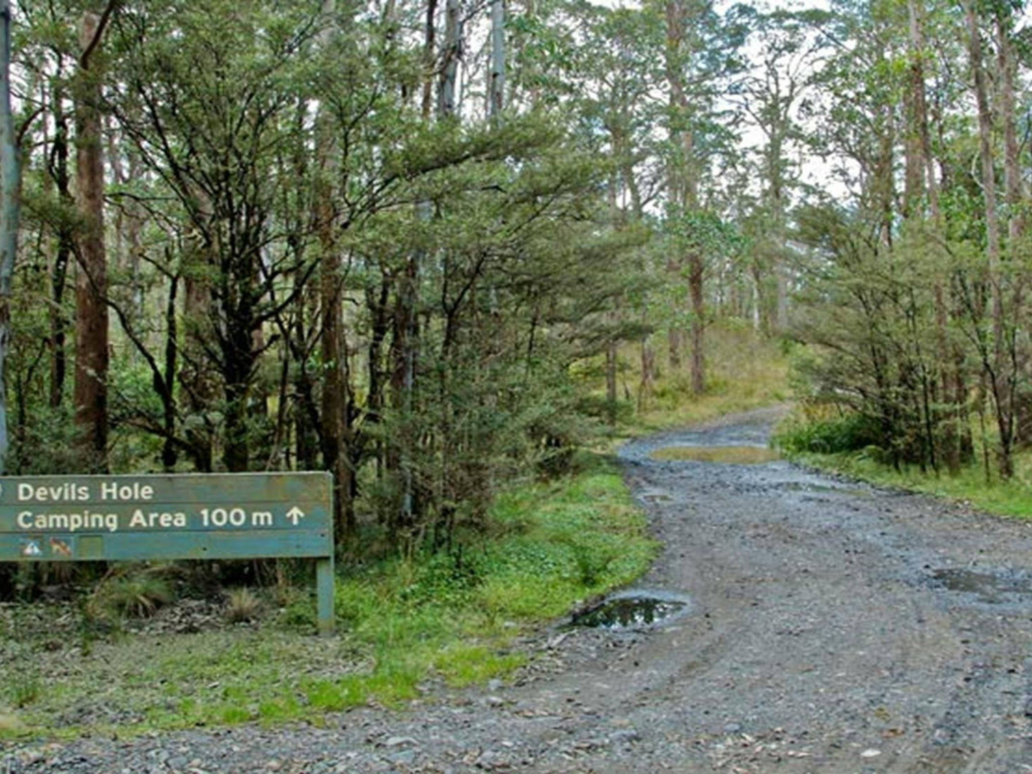 The sign to Devils Hole campground in Barrington Tops State Conservation Area. Photo: John