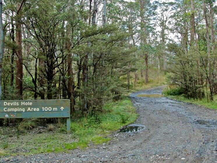 The sign to Devils Hole campground in Barrington Tops State Conservation Area. Photo: John