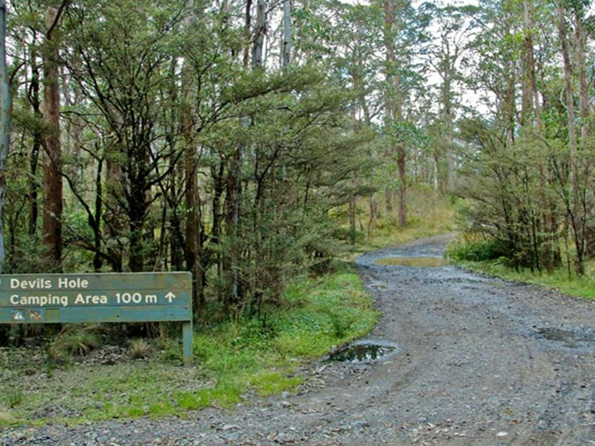 Das Schild zum Campingplatz Devils Hole im Naturschutzgebiet Barrington Tops. Foto: John