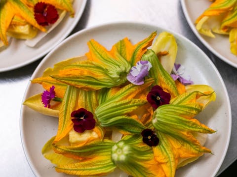 Plate with zucchini flowers