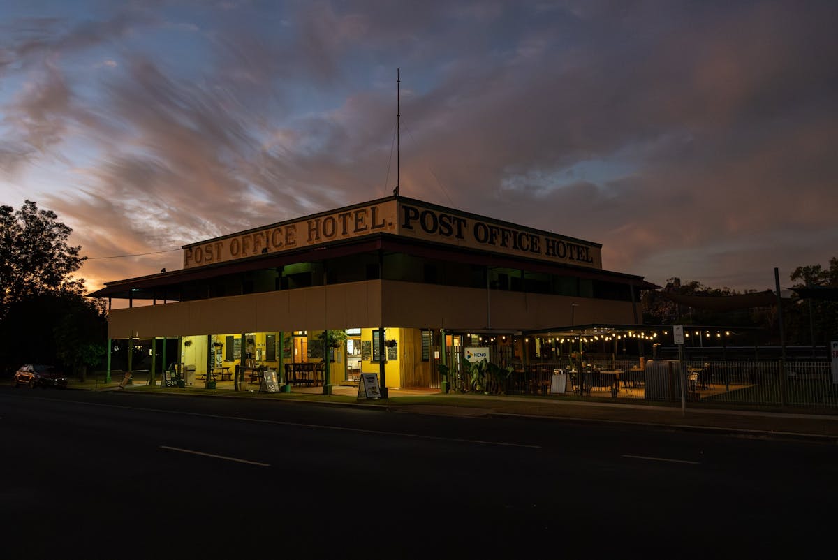 The historic Post Office Hotel at dusk in Chillagoe, Tropical North Queensland.