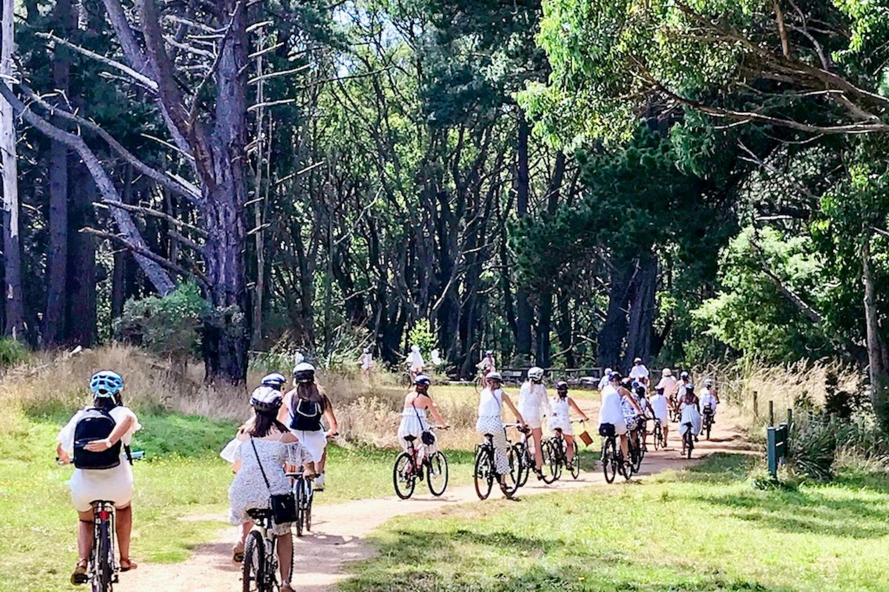 Hen's day, cycling down the red hill rail trail to stonier for a wine tasting