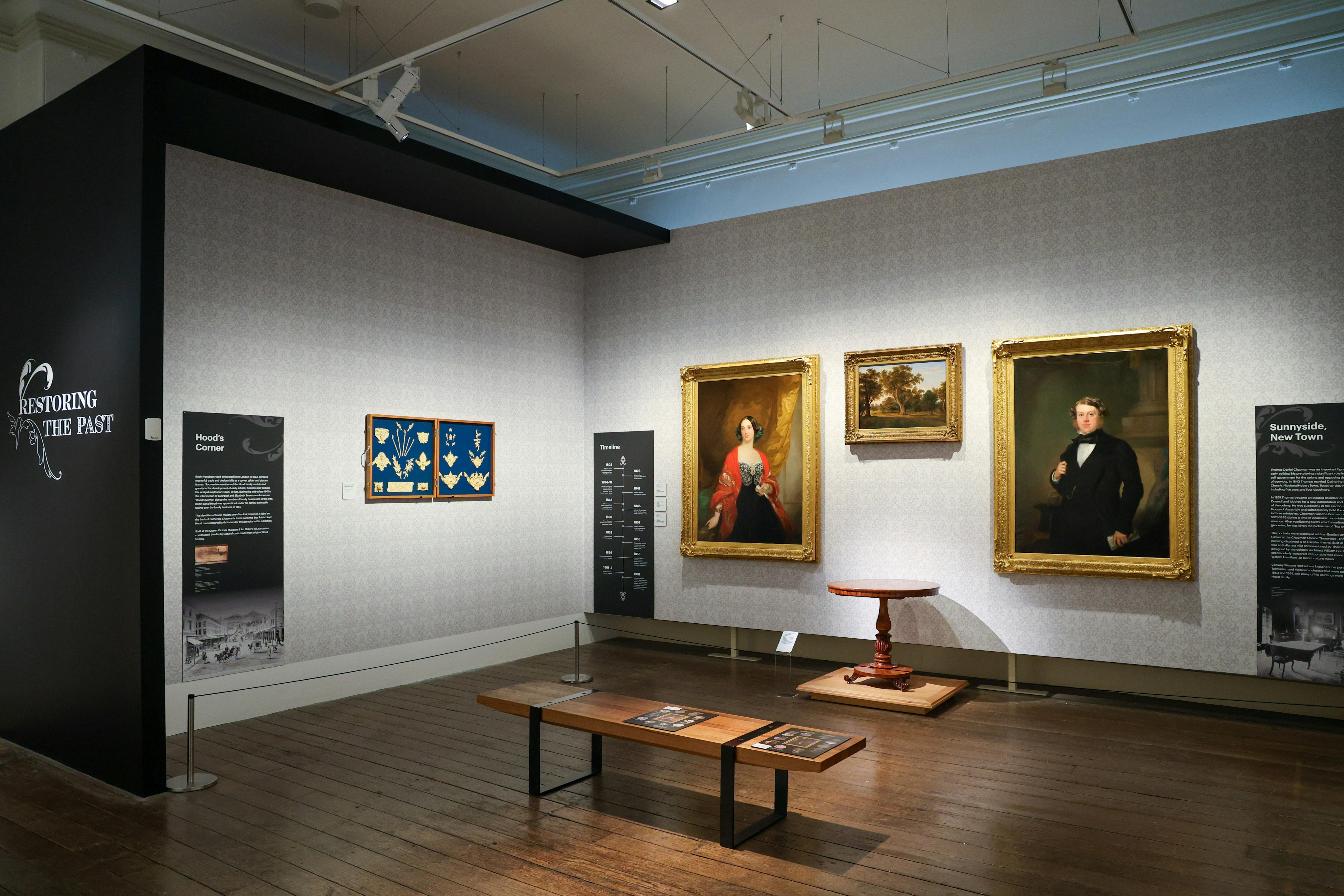 Installation view of Restoring the Past in the Salon Gallery at TMAG