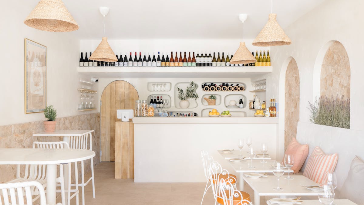Interior of Casita Wine Bar near Mooloolaba Beach, featuring Mediterranean coastal design with soft