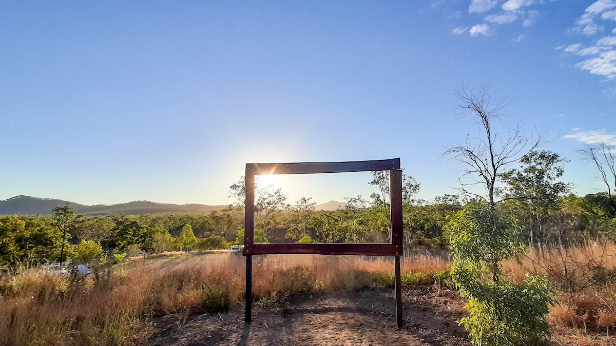 One of Australia's Big Things, this giant picture frame showcases Mt Larcom,