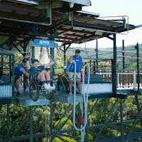 Man Bungy Jumping in his wheelchair