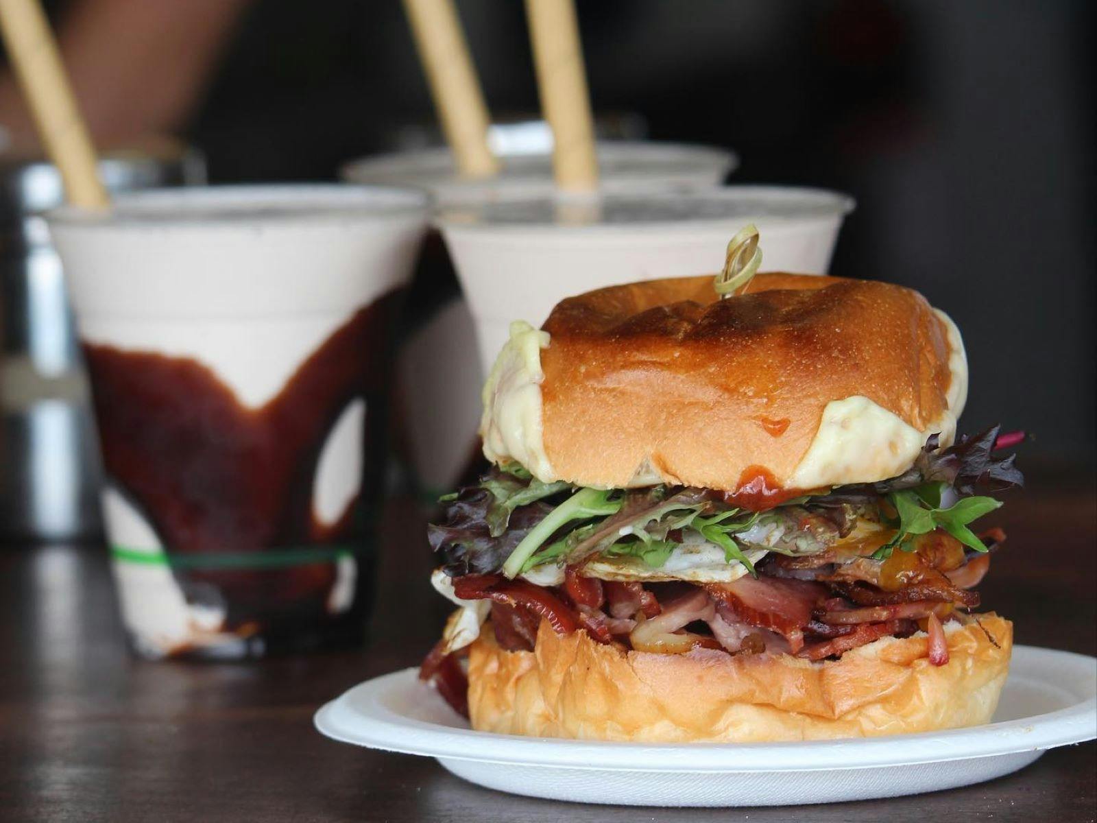 Brekky burger and milkshake
