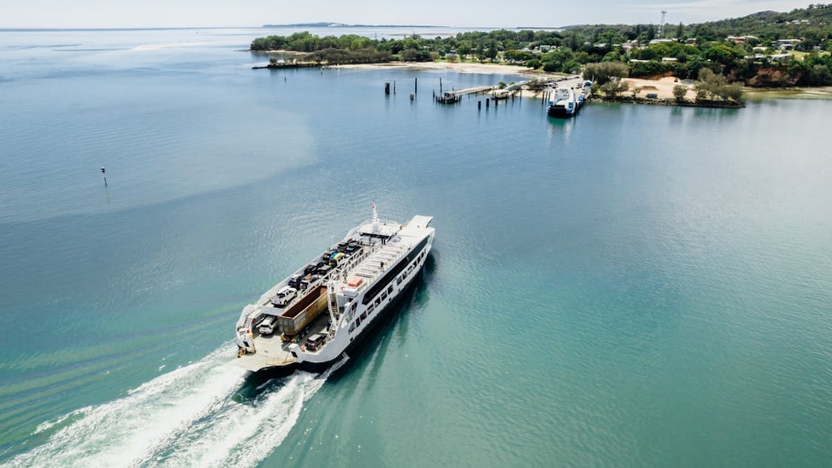 Large vehicle ferry approaching the port at Dunwich