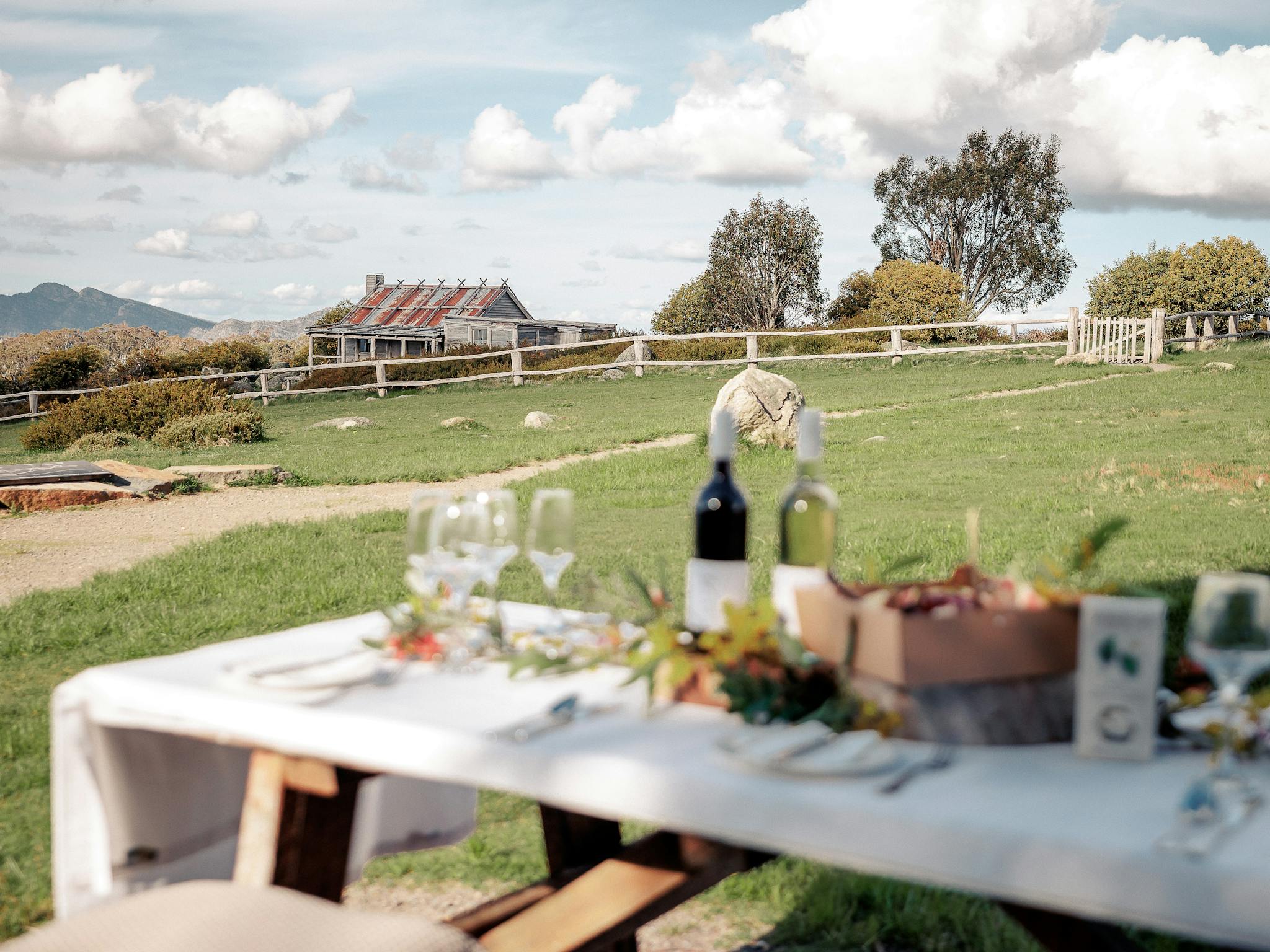 Table set for dinner at Craig's Hut.