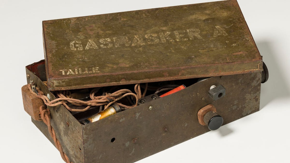 Metal military container with hidden electronics inside.