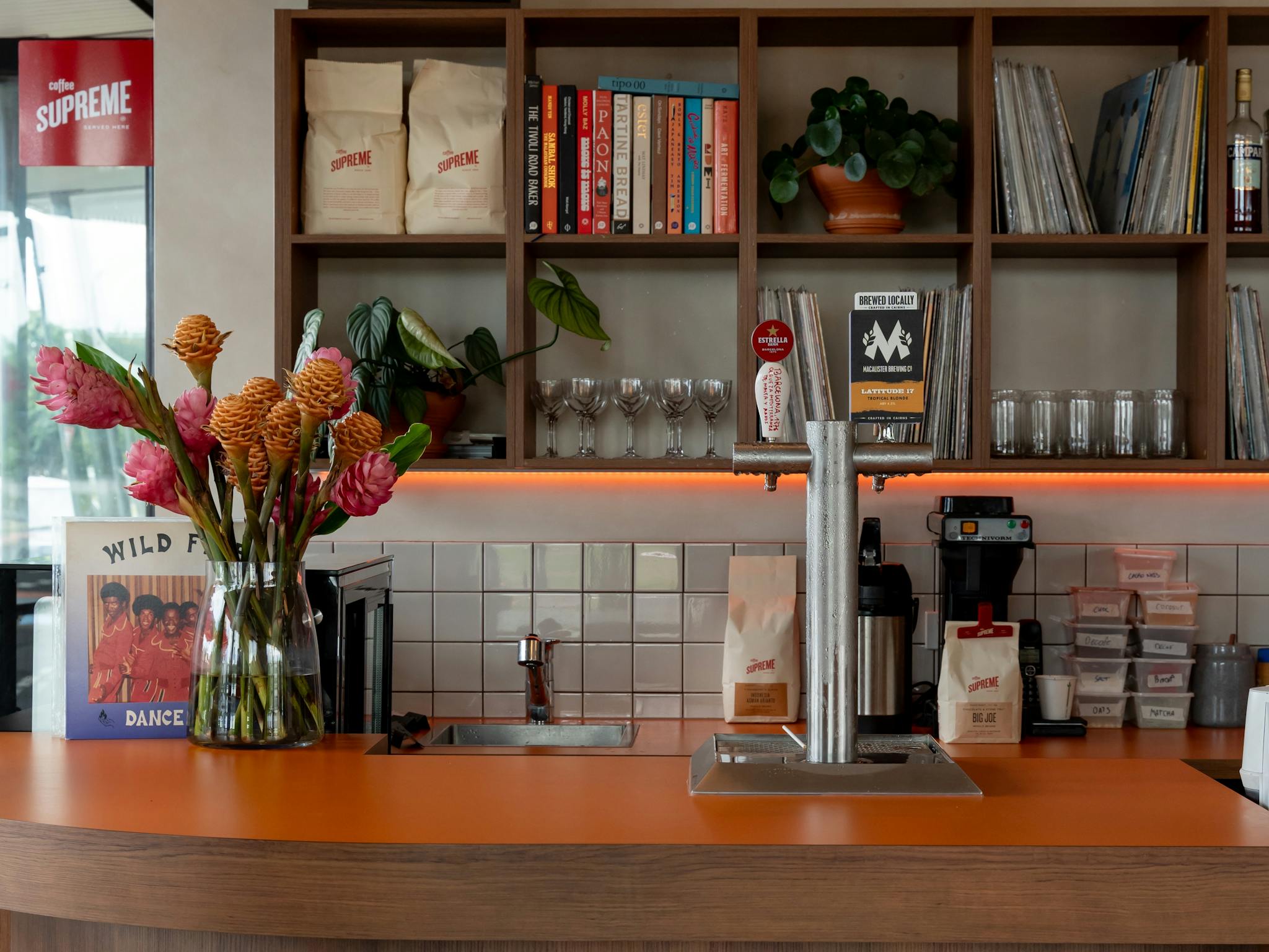 Bar offering cocktails, lo-fi organic wine, tap beer and premium spirits, plus speciality coffee. Bar offering cocktails, lo-fi organic wine, tap beer and premium spirits, plus speciality coffee.