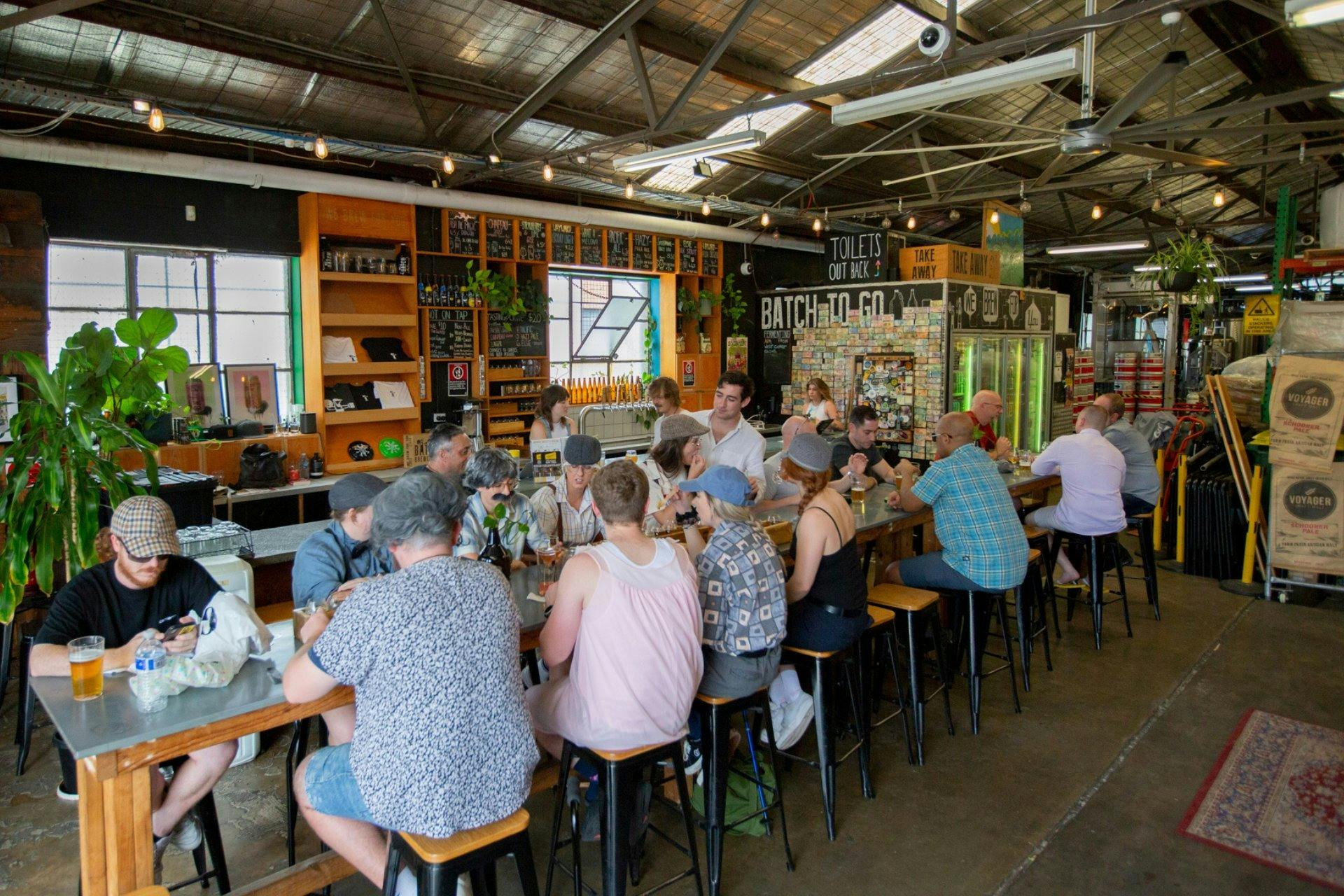 Bustling taproom at Batch's brewery in Marrickville