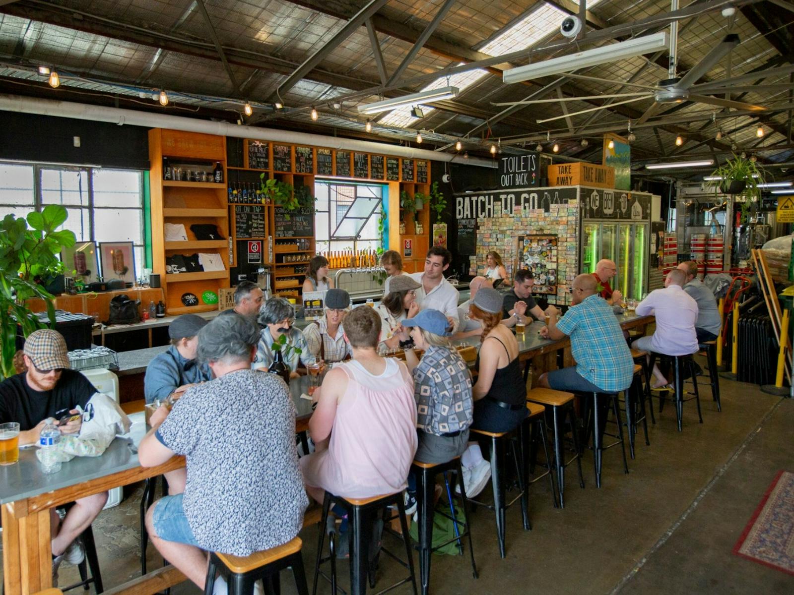 Bustling taproom at Batch's brewery in Marrickville