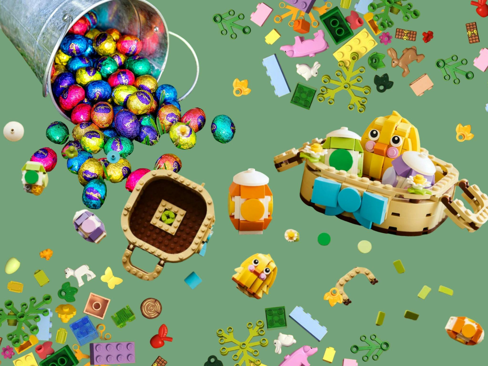 chocolate eggs and lego bricks