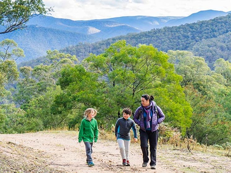 A family walk up Carlons Creek track, near Dunphys campground, Blue Mountains National Park. Photo:
