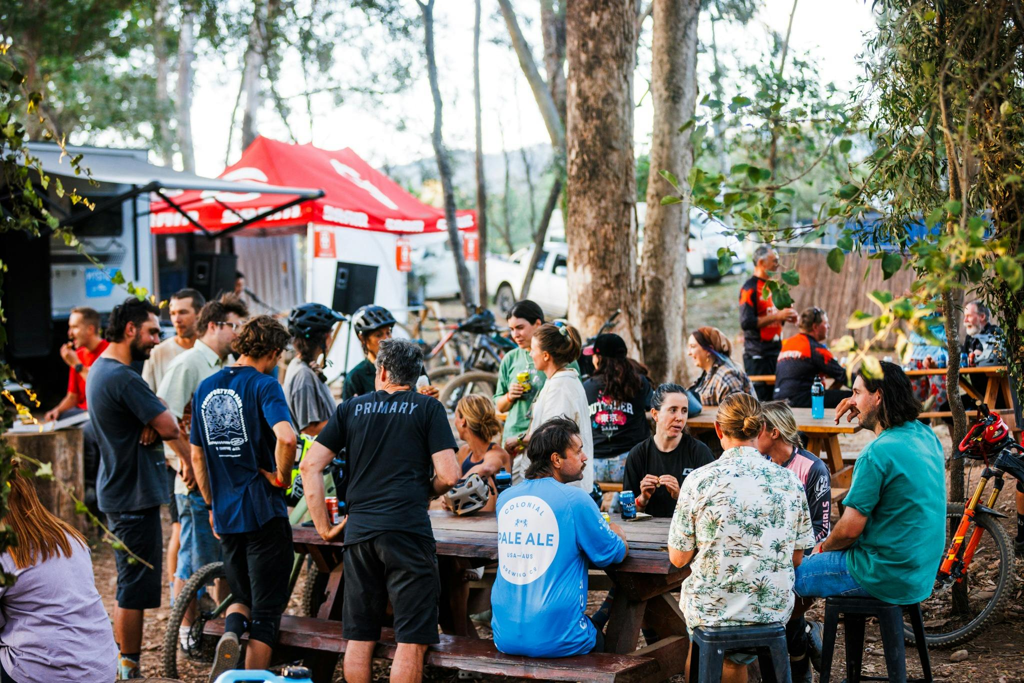 A crowd of MTB riders at Summer Sesh event