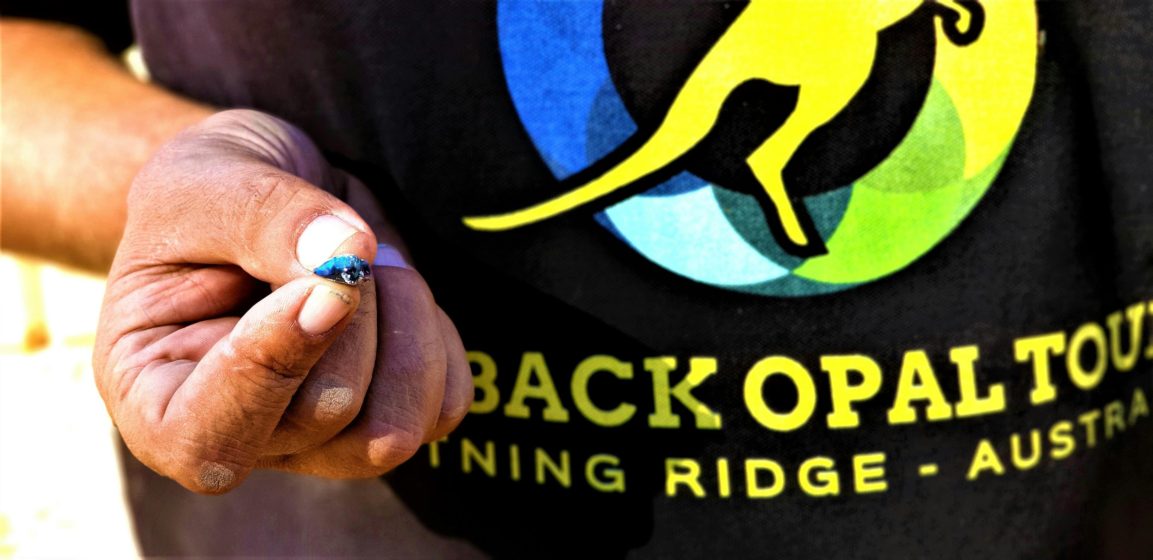 Tour guide Borko showing rough black opal