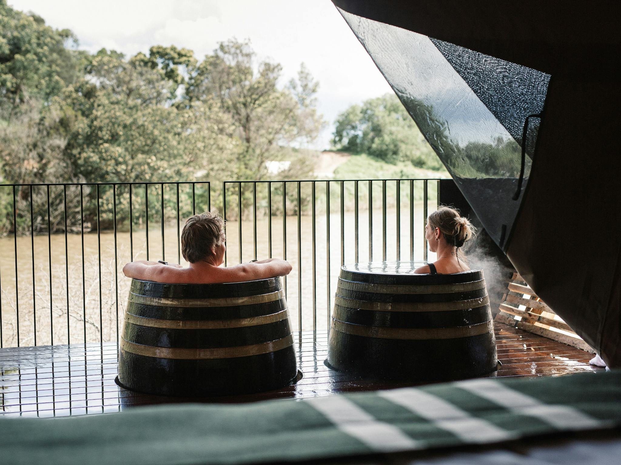 Glamping at Metung Hot Springs, Private Bathing Barrells