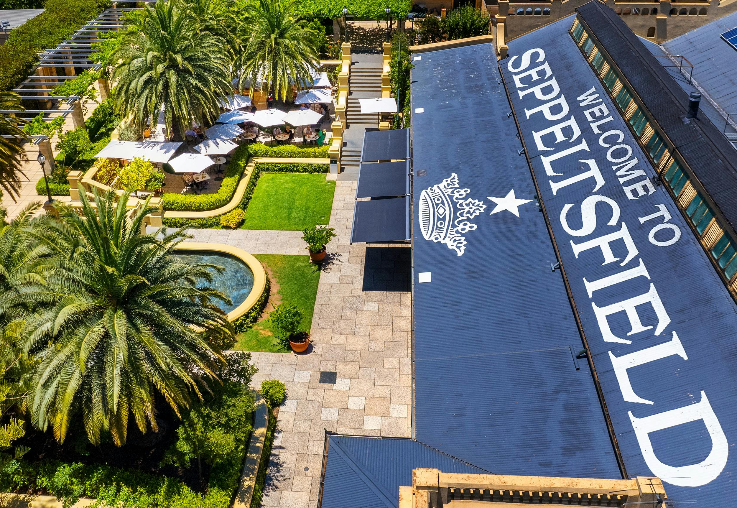Overhead image of the Seppeltsfield Cellar Door building