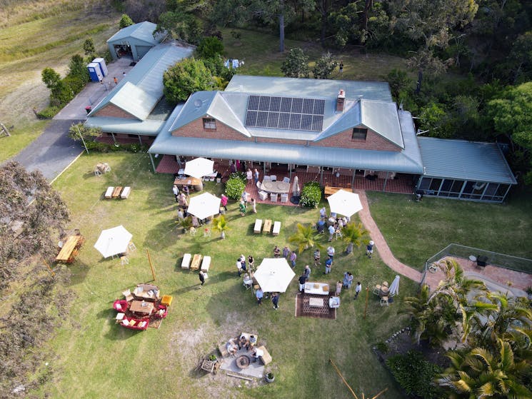 Drone shot of a function being held at Sutherland Downs.