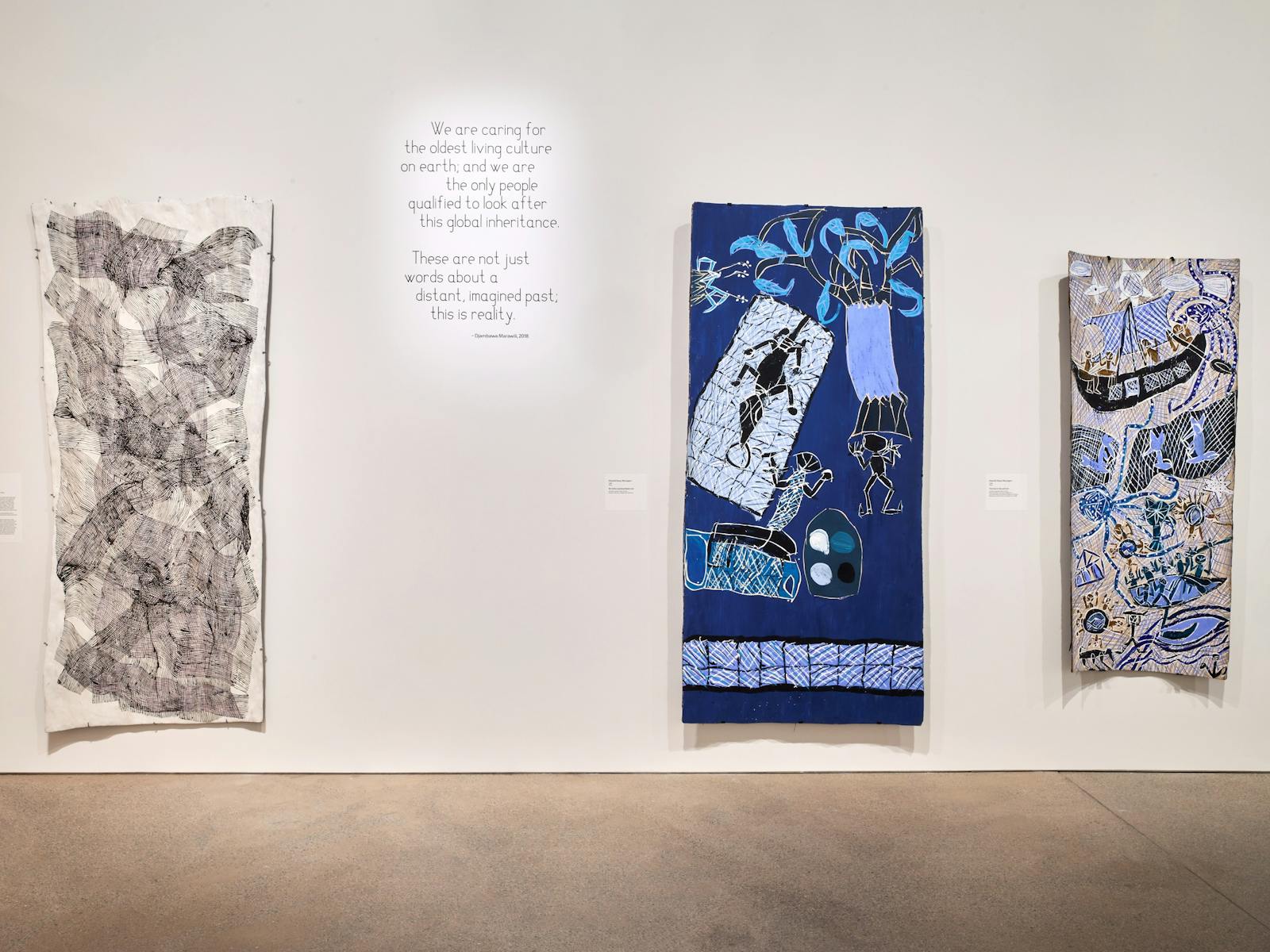 Installation view of the Exhibition Yolŋu power, the art of Yirrkala