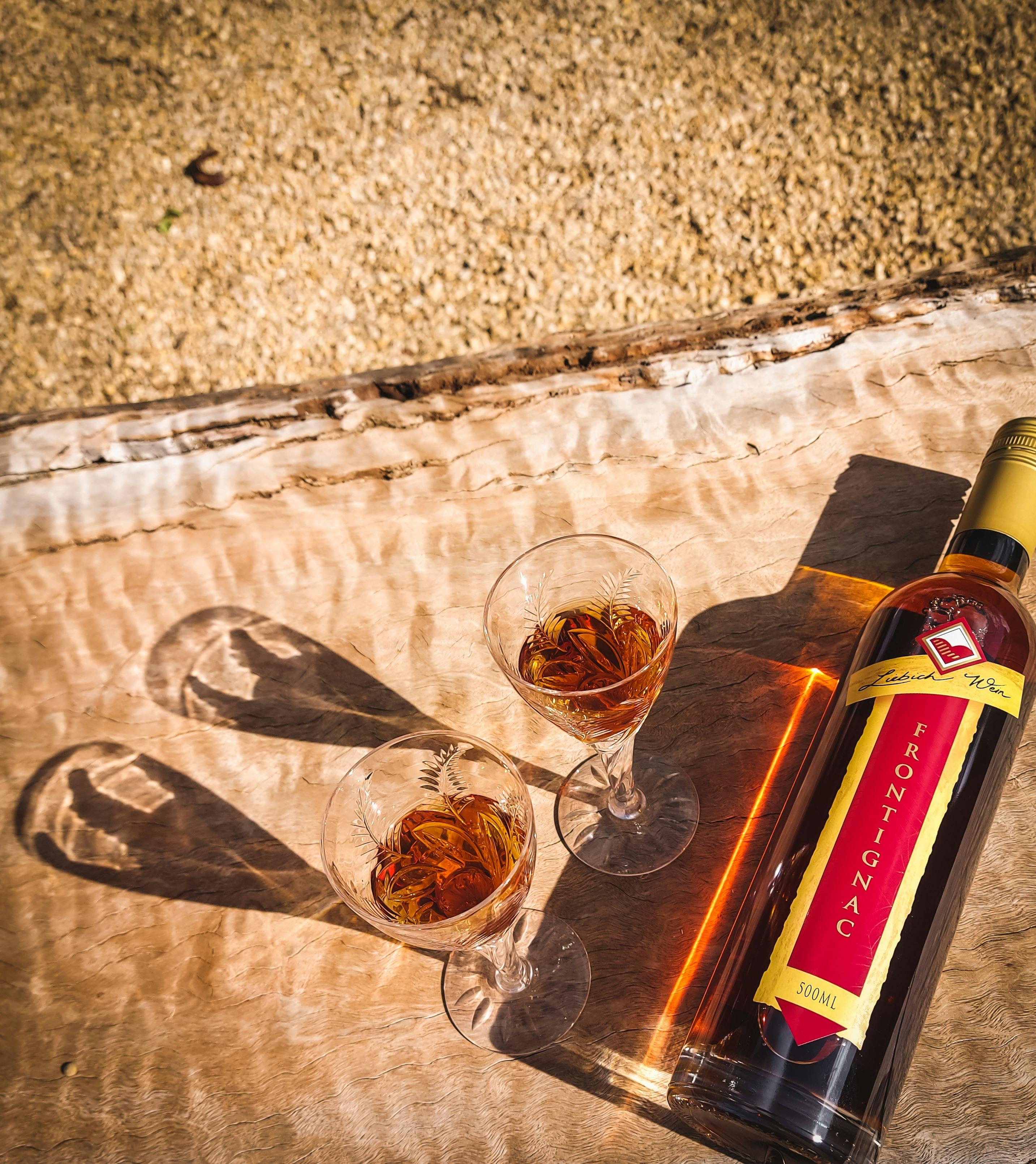 Barossa fortified Frontignac bottle and glasses