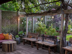 Timber furniture, outside under our glory vine. A nice place to relax.