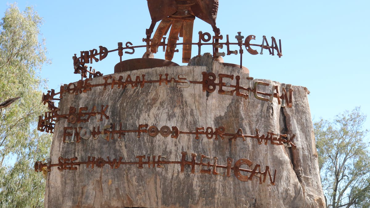 An image of the words on the Pelican Sculpture An image of the words on the Pelican Sculpture