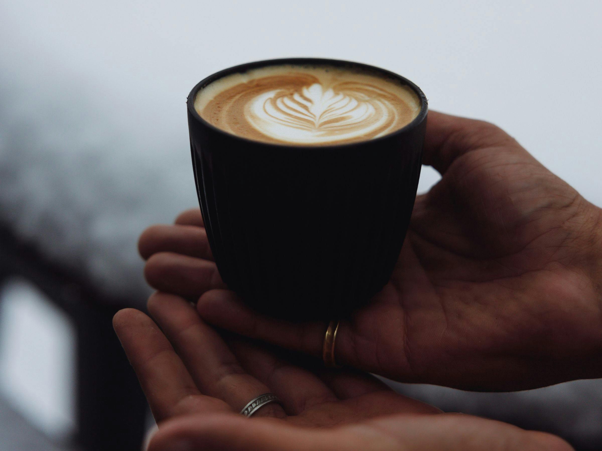 An image of a freshly brewed coffee at Frying Pan Inn in the snow