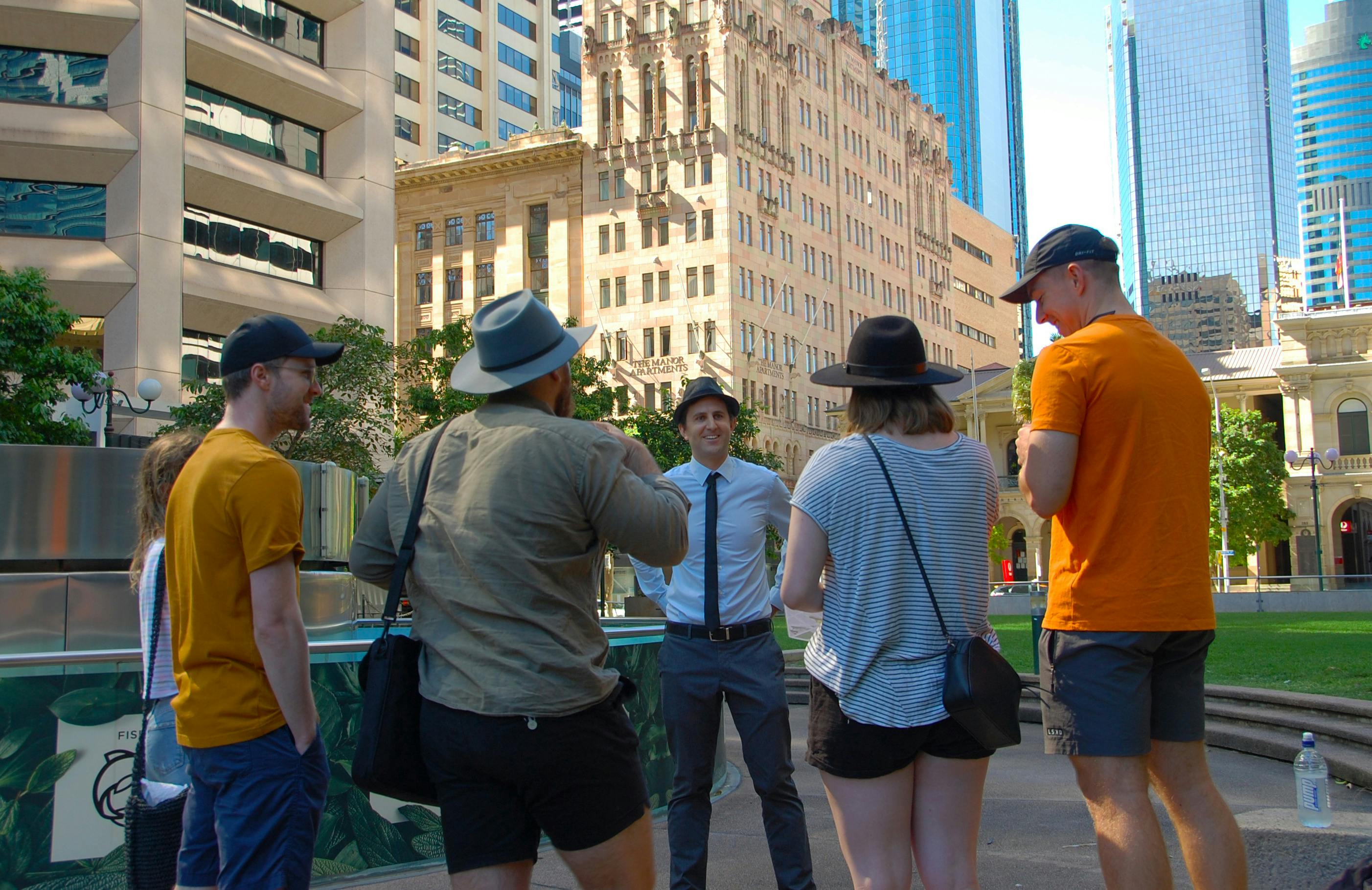 Tour guide with group in Post Office Square