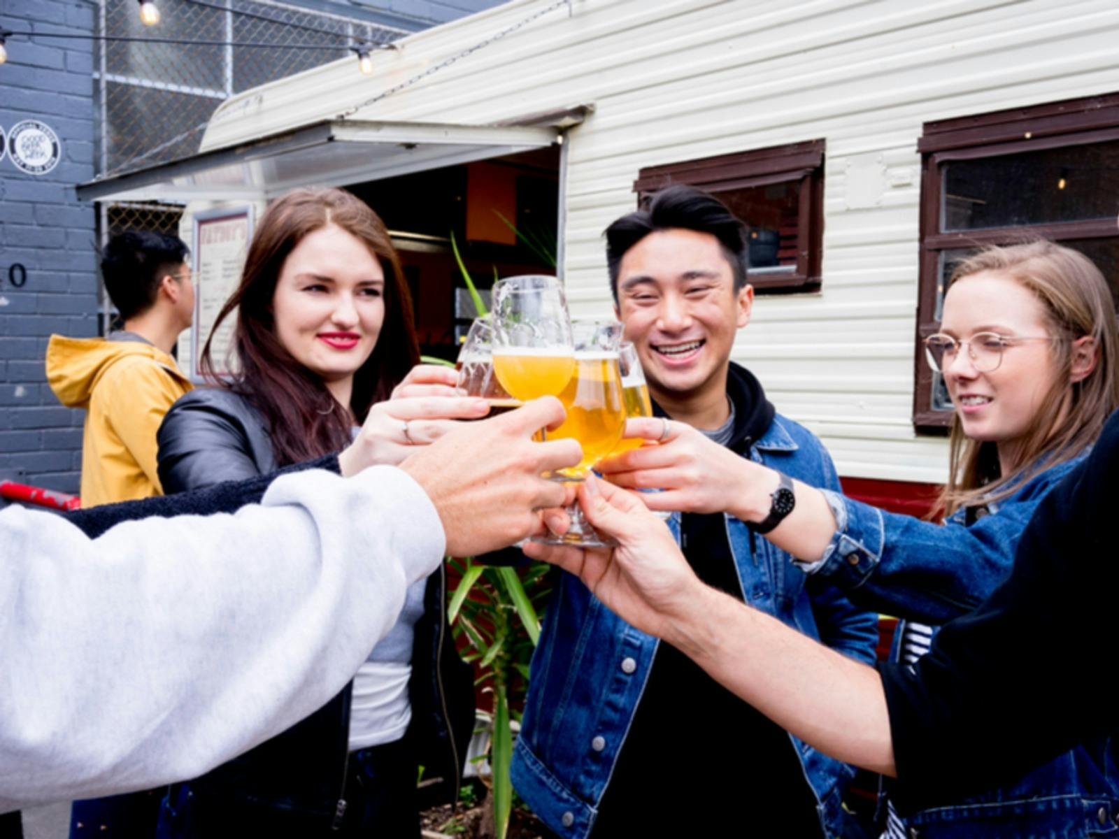 group of friends cheers