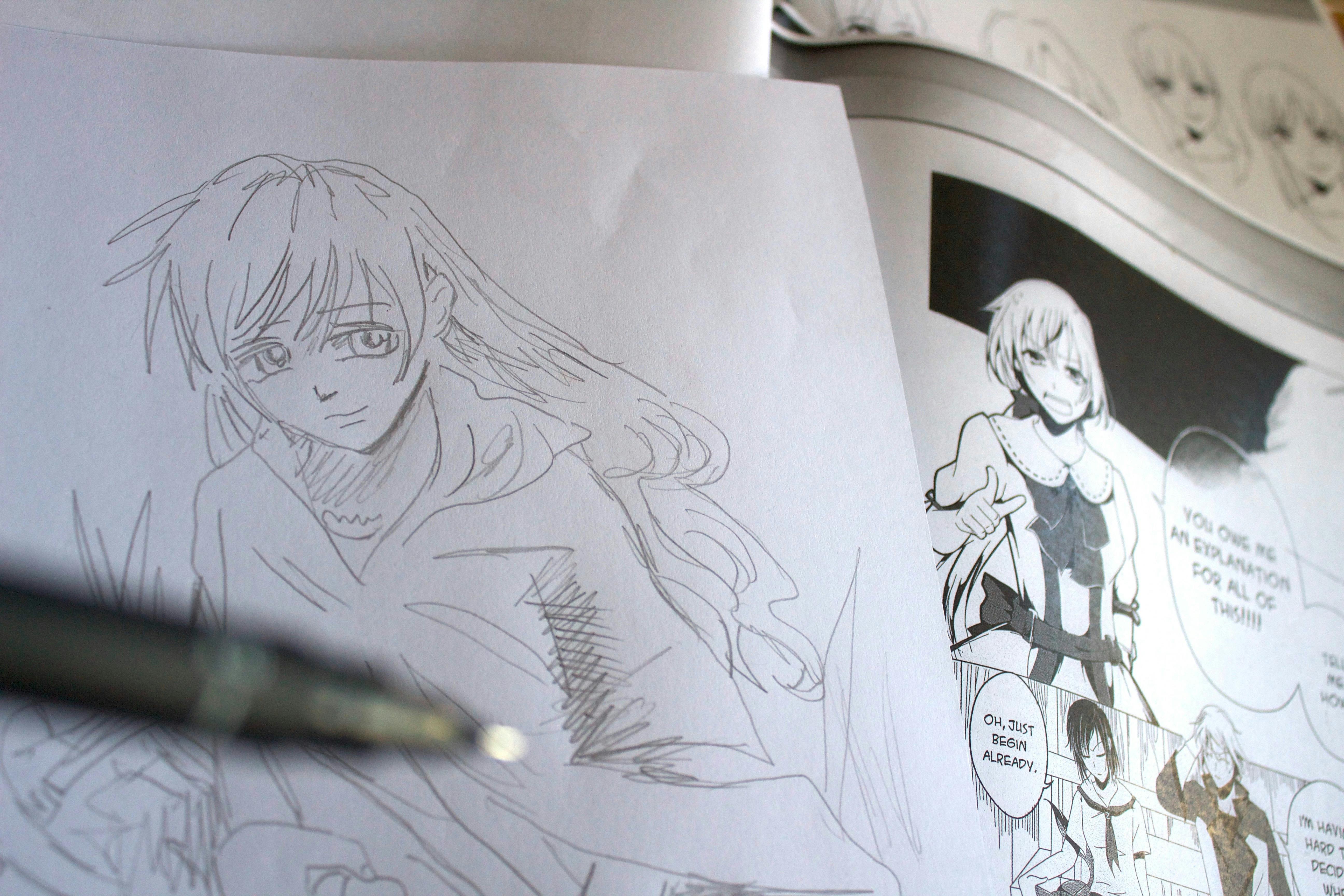 Manga character female pencil sketch by Mara Jordan