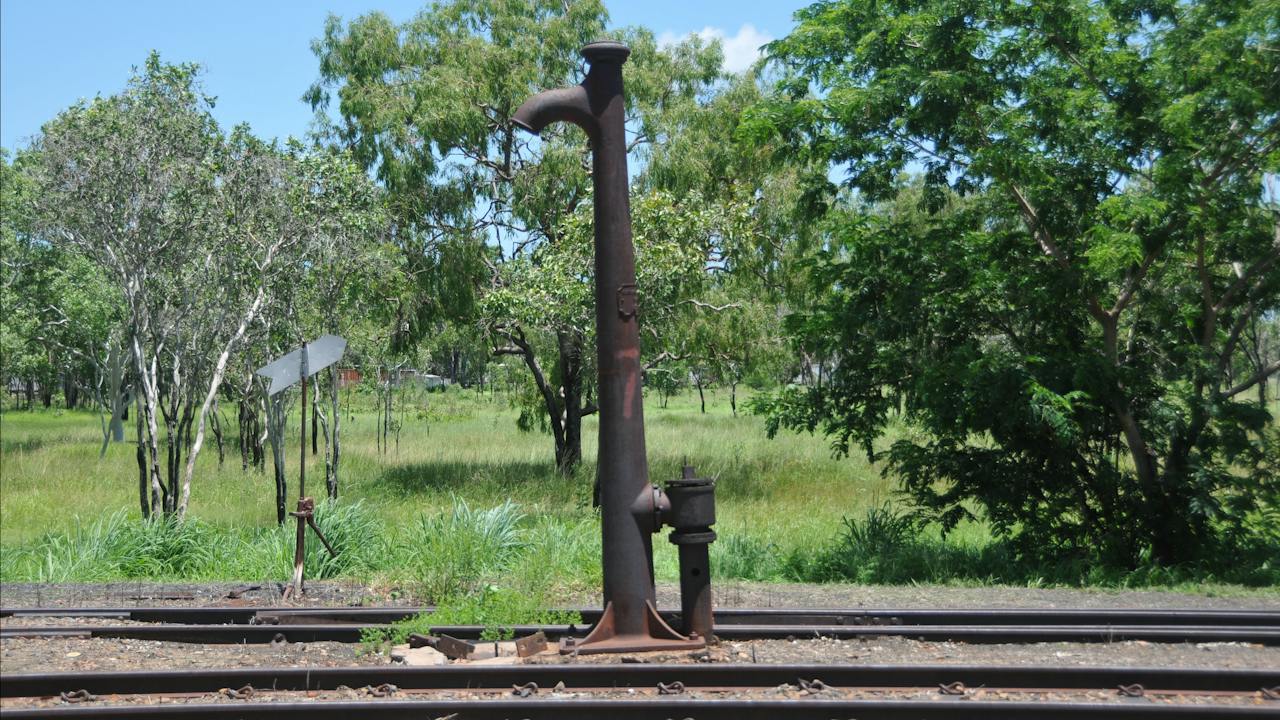 Railway track heading north past the reservoir (on right).