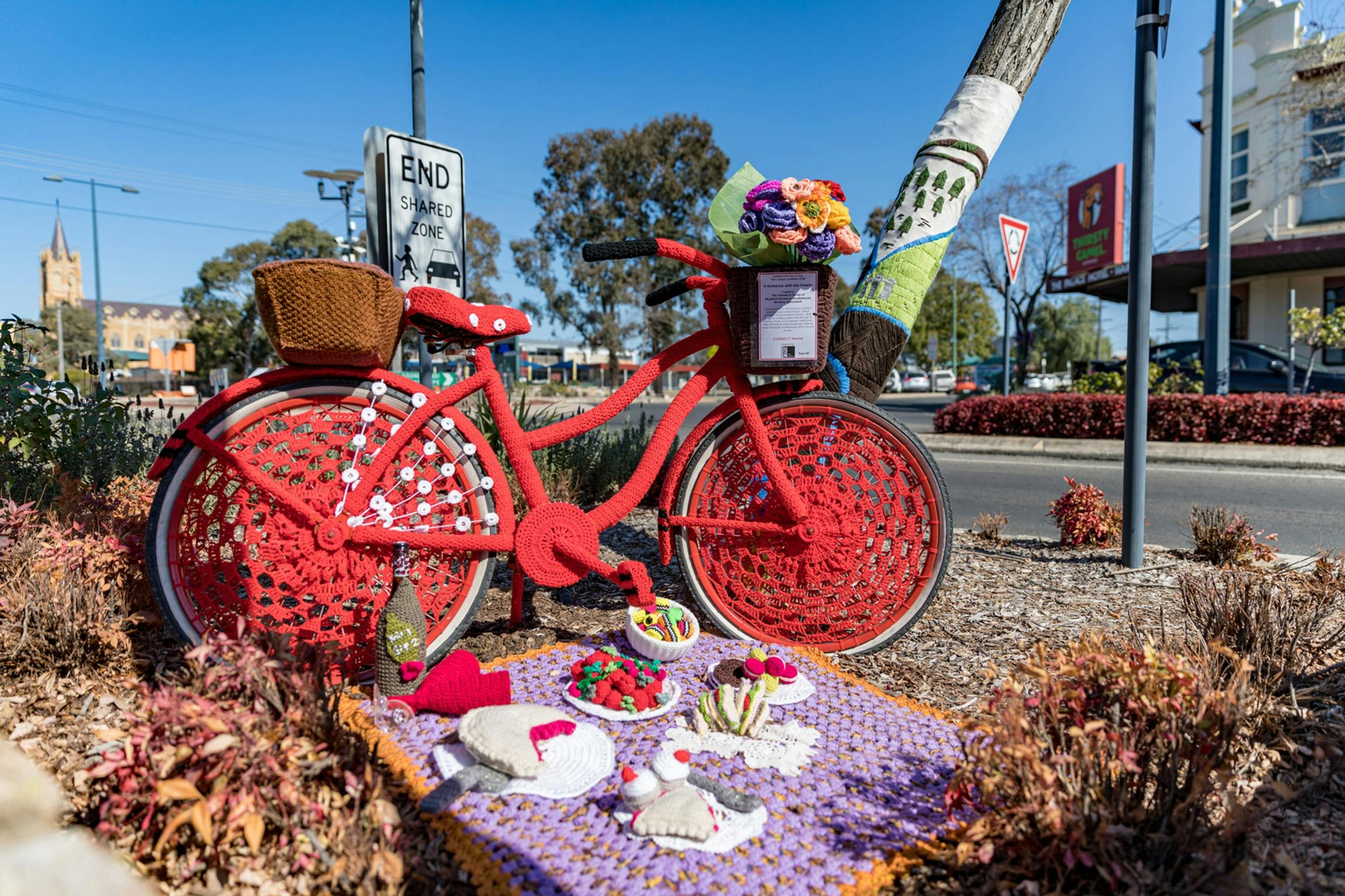 Yarnbombed bike in the Tree Jumper Exhibition