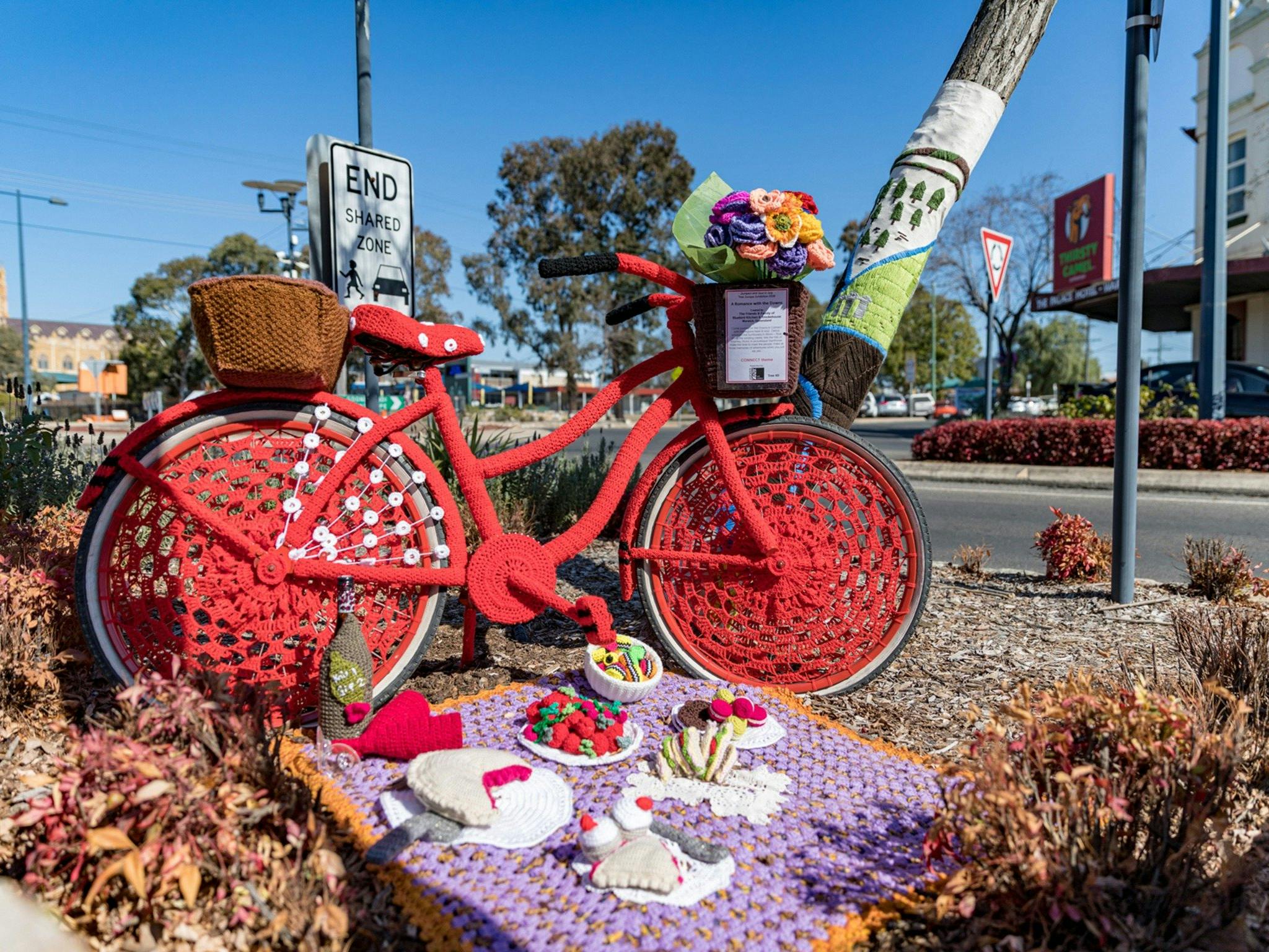 Yarnbombed bike in the Tree Jumper Exhibition