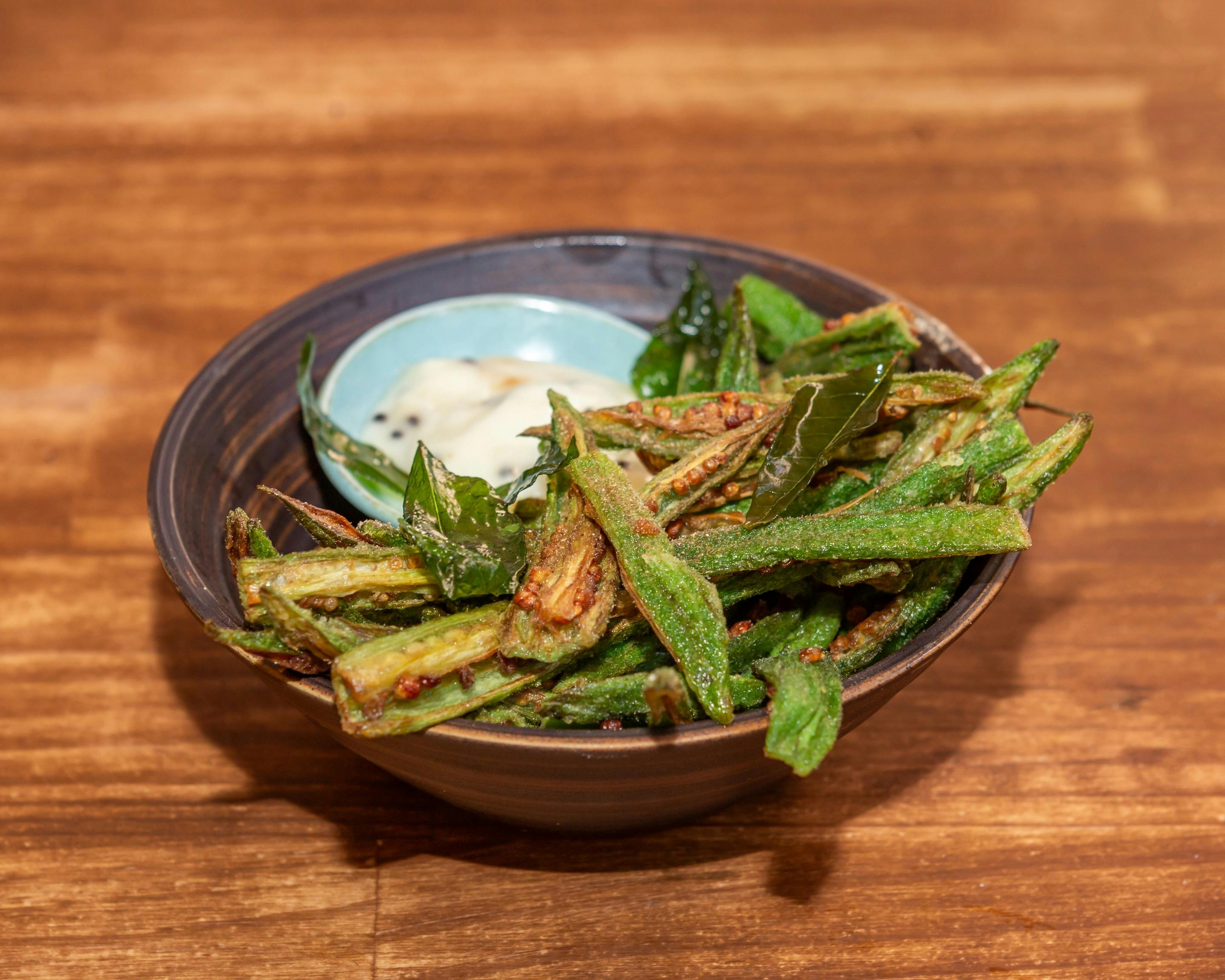 Finely slivered okra, fried super crisp to perfection