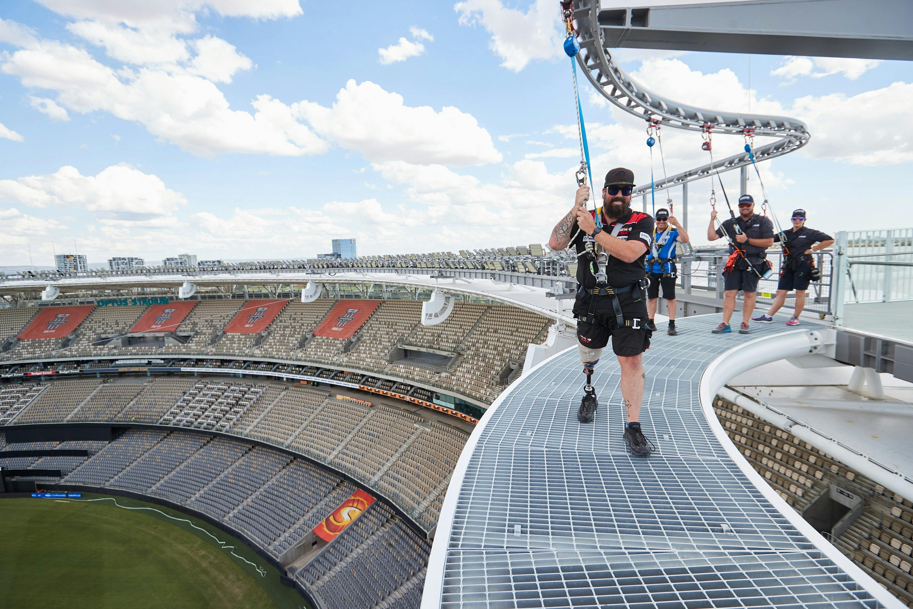 Man with prosthetic leg on Vertigo