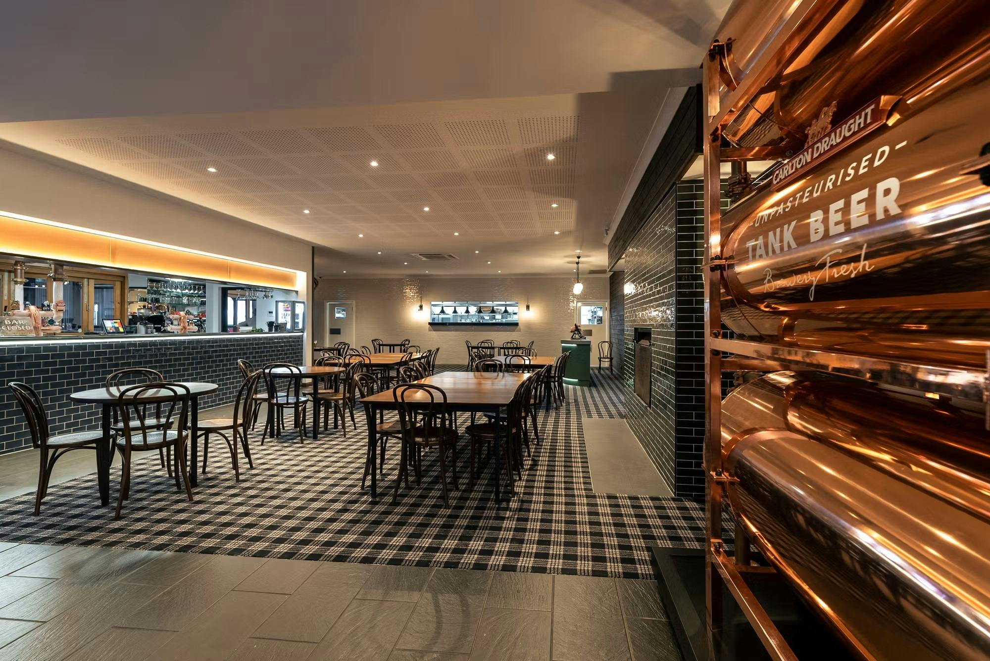 Indoor seating area and bar