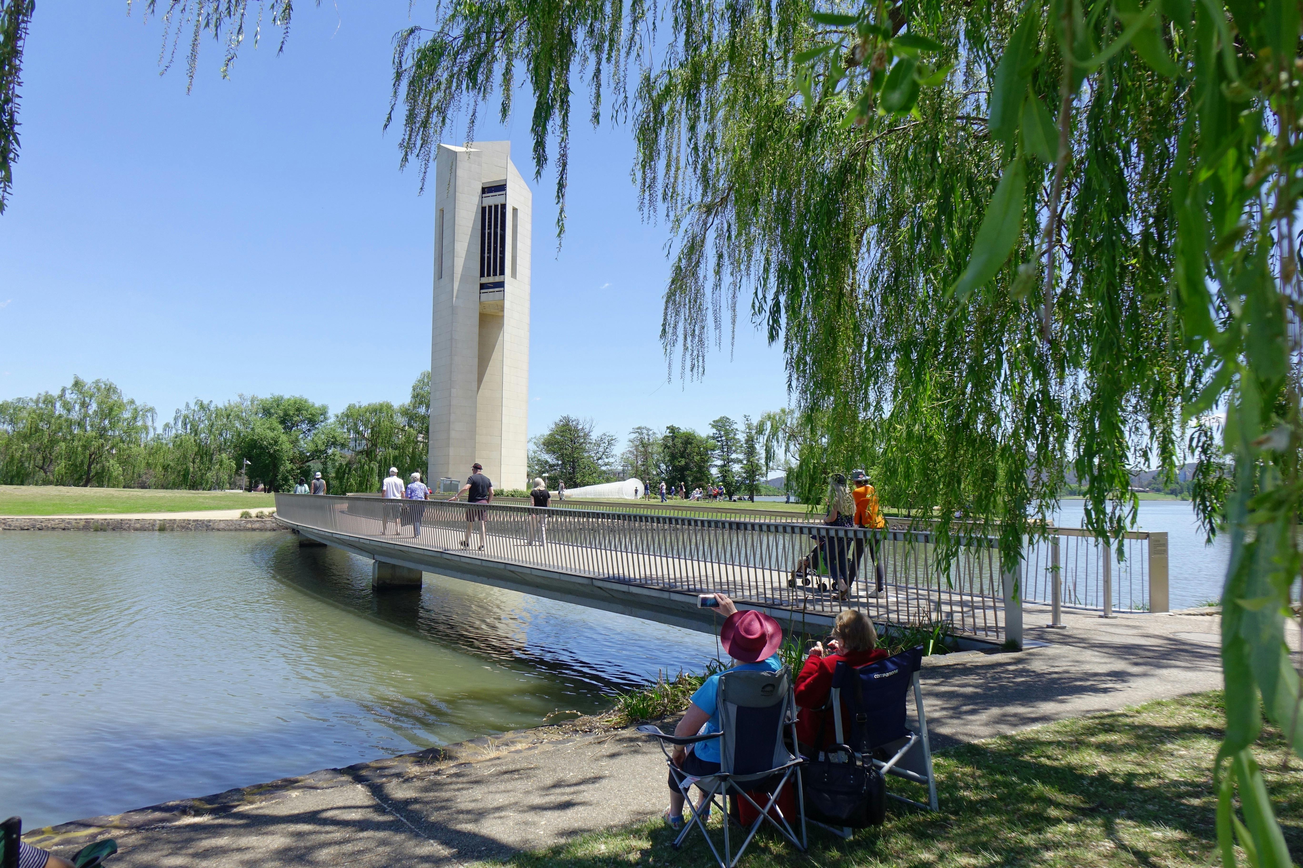 People enjoying the lakeside view