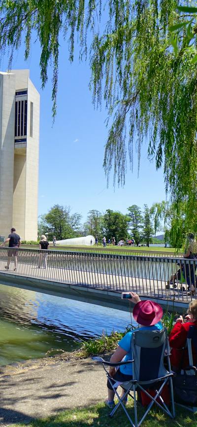 People enjoying the lakeside view