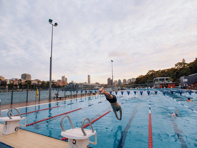 People swimming laps at Andrew Boy Charlton Pool in Sydney