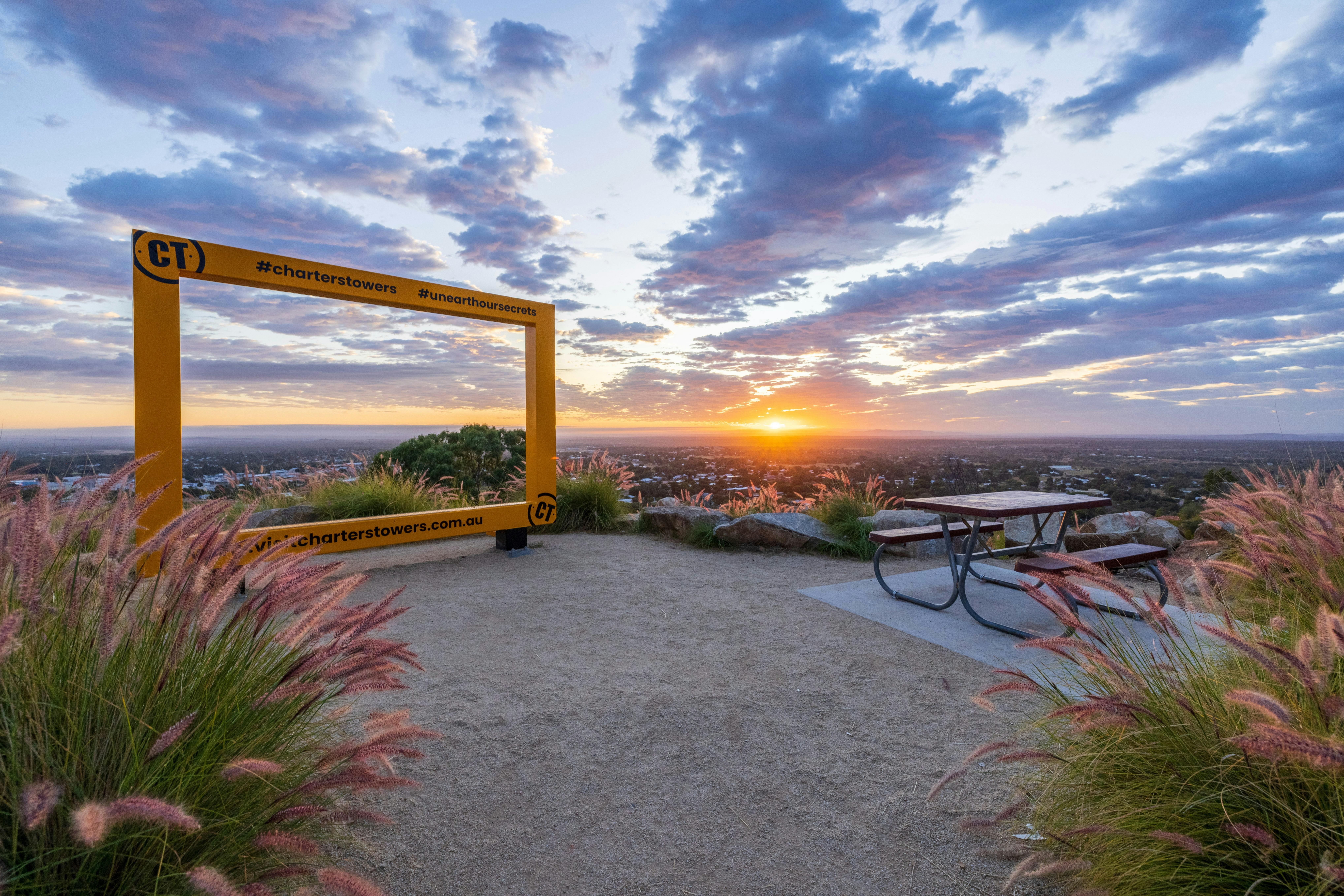Sunrise from Towers Hill with Giant Yellow Picture Frame