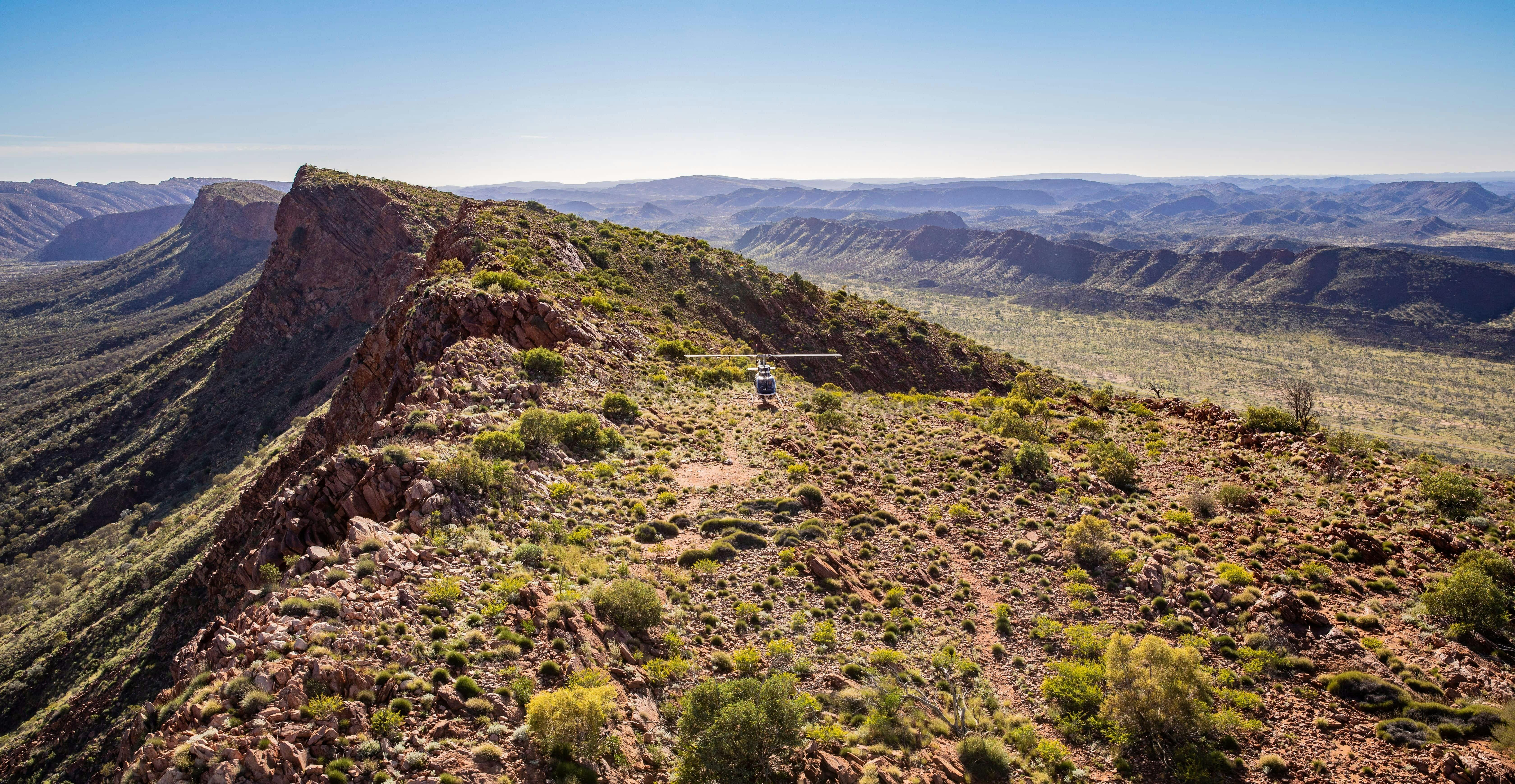 Helicopter landing on the East MacDonnell Ranges
