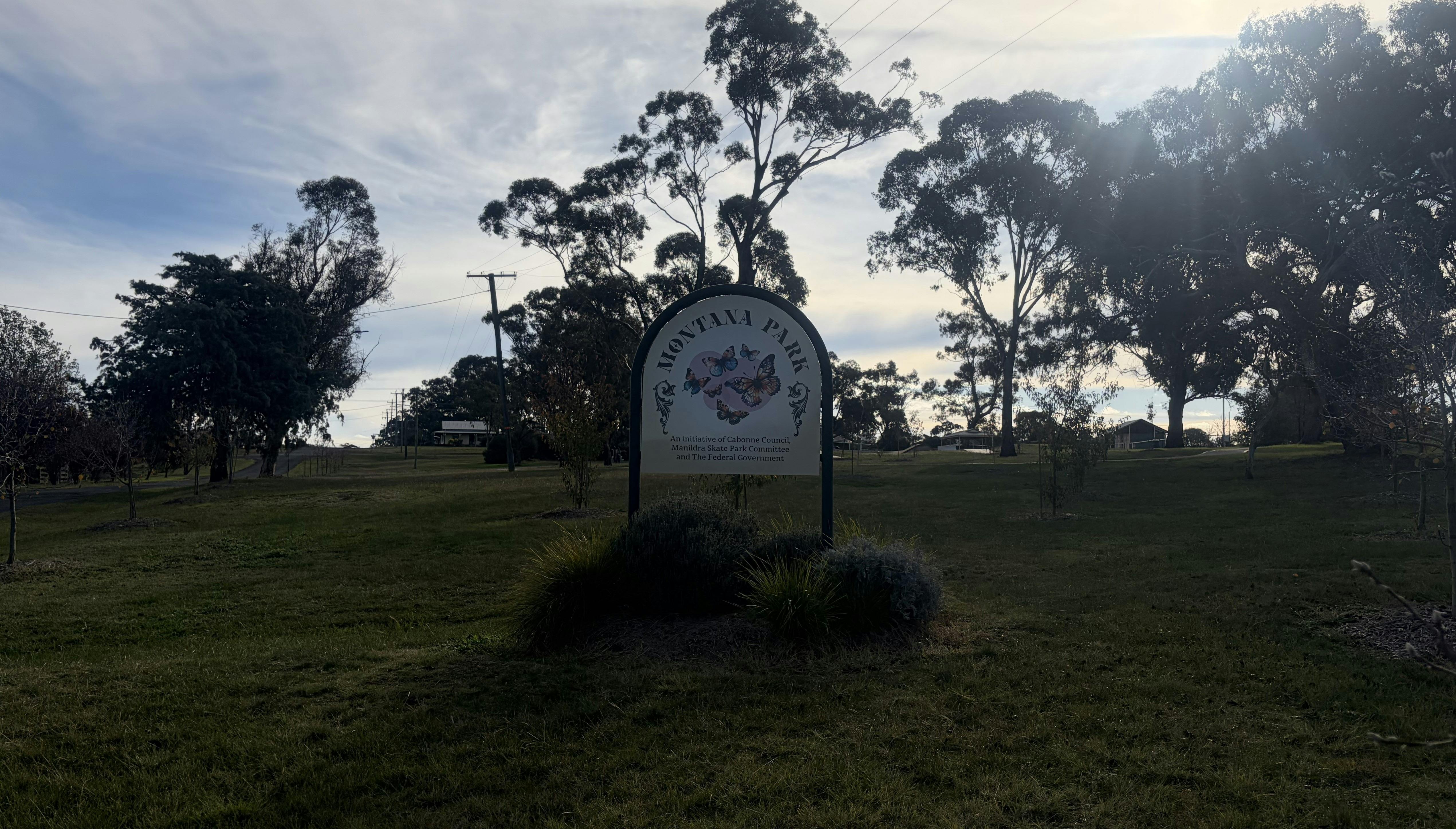 Montana Park sign in parkland setting