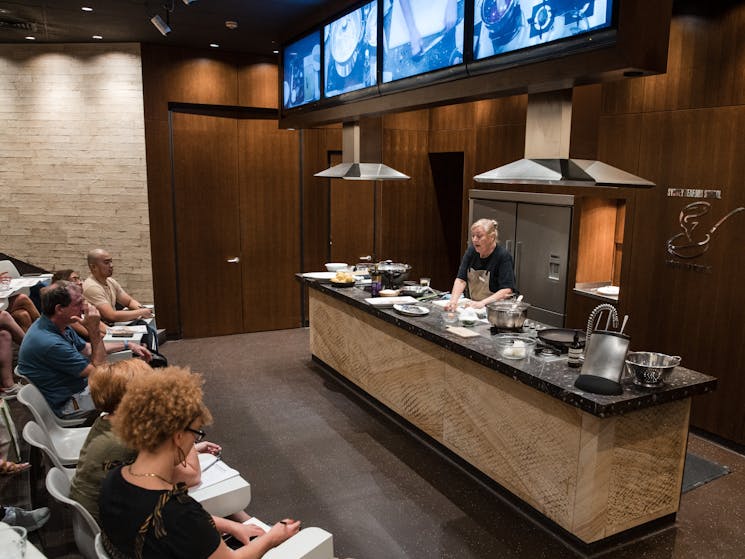 cooking demonstration in auditorium