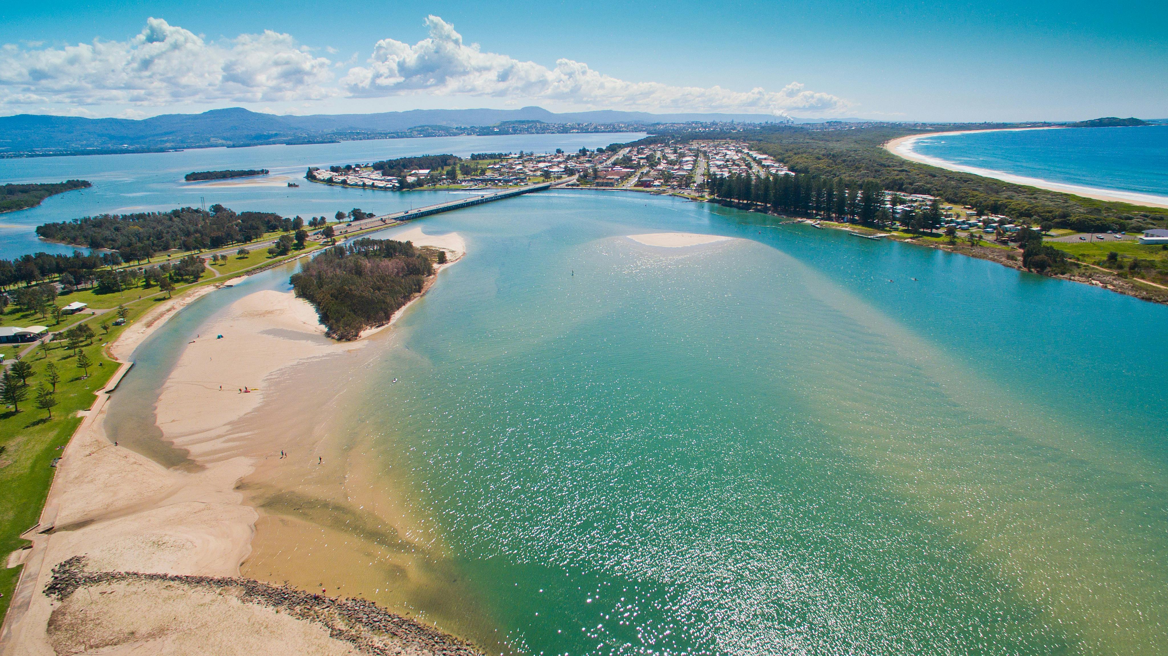 Aerial View of Lake Illawarra with stunning blue water