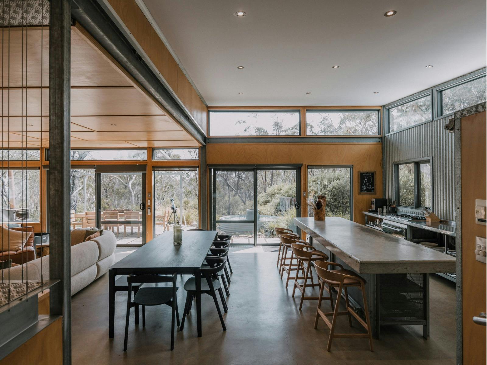 WILDACRES, Architecture, open plan, living, dinning, kitchen,  camp kitchen, chefs kitchenn